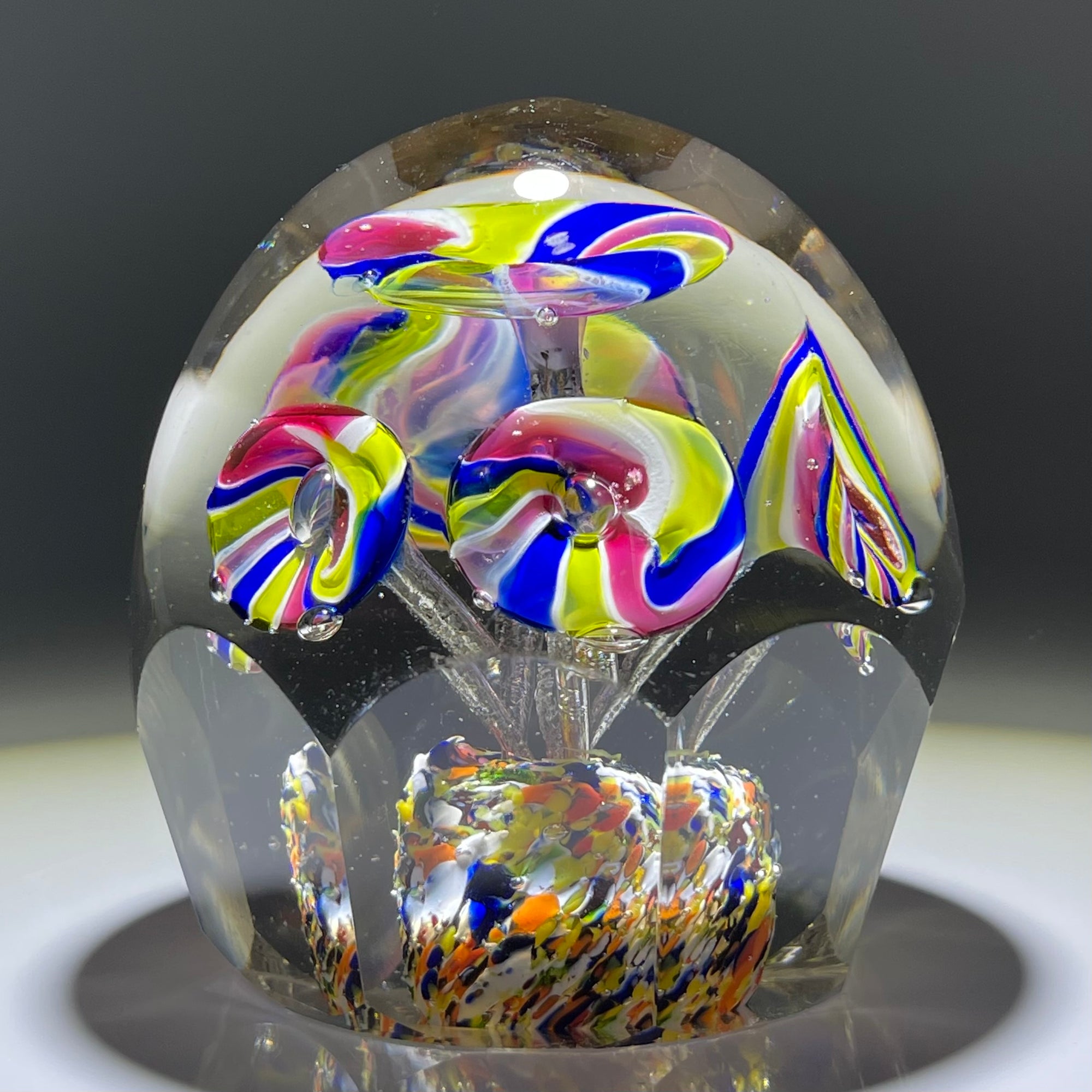 Bohemian Glass Art Paperweight Colorful Upright Icepick Flowers