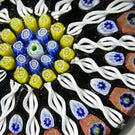 Vintage Strathearn Glass Art Paperweight Paneled Millefiori with Filligree on Black Ground