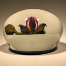 Signed Gordon Smith Art Glass Paperweight Lampwork Lady Slipper Orchid on Blue