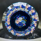 Rick Ayotte 2000 Faceted Glass Art "Hallucination" Paperweight Sculpture Flamwork Blueberry & Daisy Bouquet