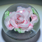 Vintage Murano Glass Art Paperweight Pink Rose in Clear Ground