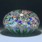 Large Antique Clichy Glass Art Paperweight Complex Closepack Millefiori in Green & White Stave Basket