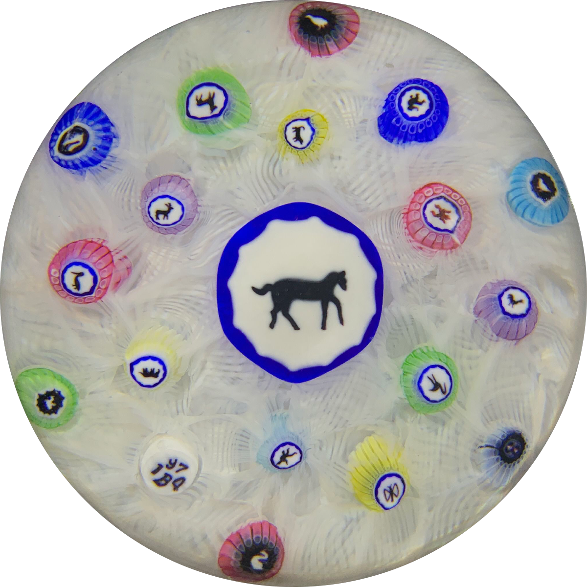 Modern Baccarat Art Glass Paperweight Gridel Silhouette Millefiori Horse