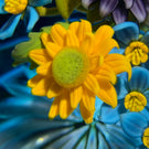 Gordon Smith 2020 Flamework Wild Flower Daisy Bouquet on Transparent Blue Star Cut Base
