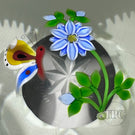 Perthshire Glass Art Glass Paperweight Red Faceted Overlay with Flamework Butterfly with Flowers