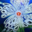 Orient & Flume 1981 Iridescent Torchwork Surface Decorated Flower on Blue Field