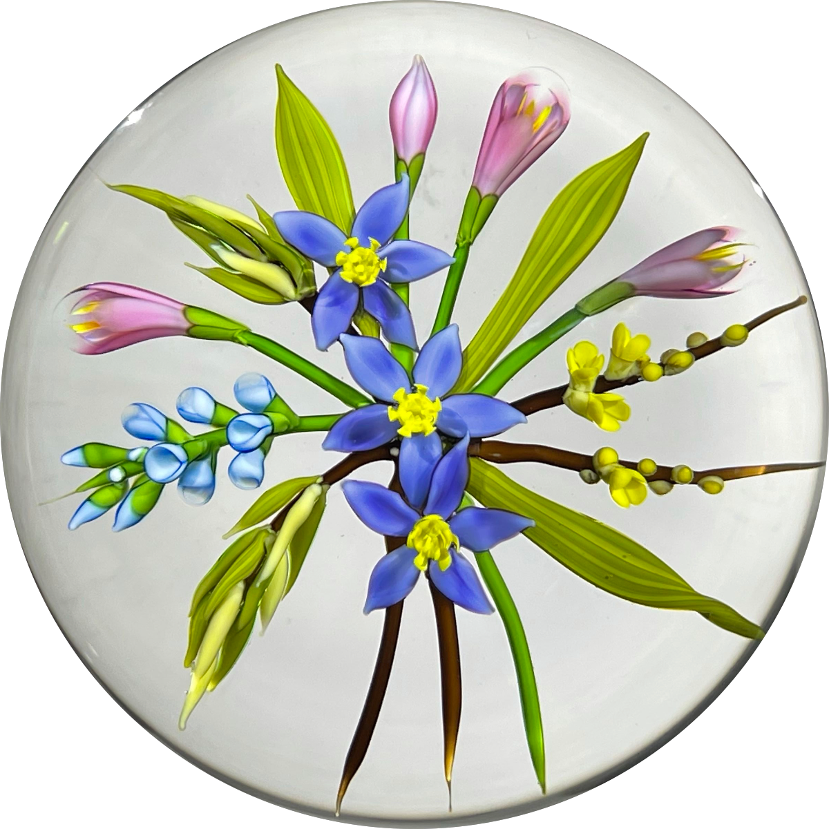 Chris Buzzini 1988 Flamework Wildflower Bouquet Glass Art Paperweight