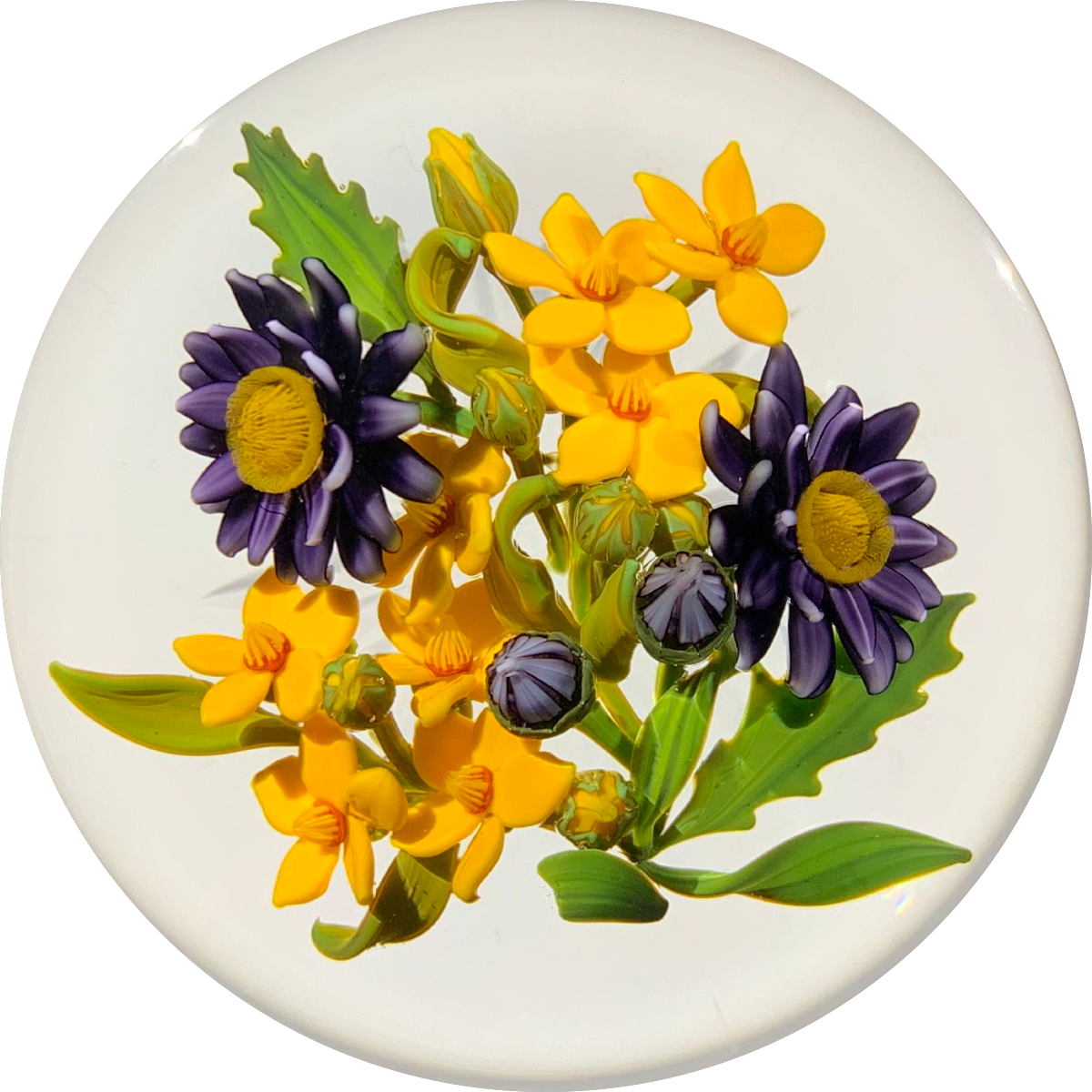 Gordon Smith 2020 Flamework Purple Daisy Wild Flower Bouquet Star Cut Base