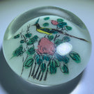 Early Chinese Art Glass Paperweight Hand Painted Black-Crested Bulbul Bird on White Ground