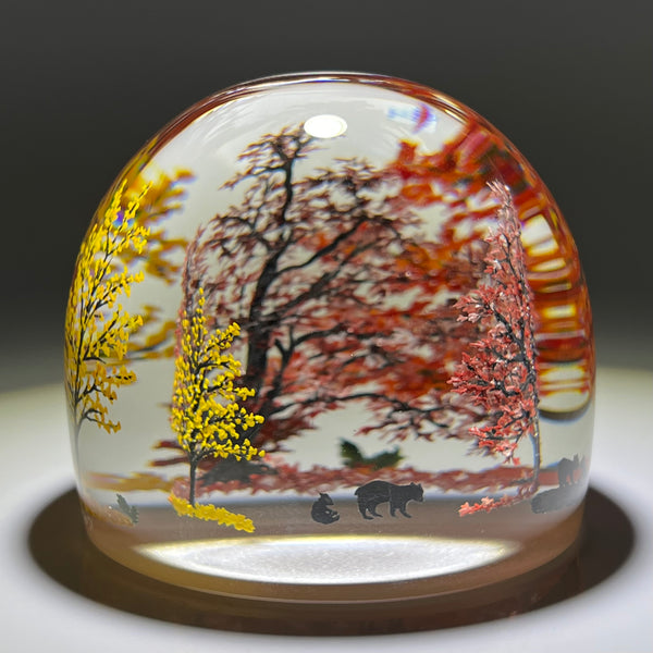 Alison Ruzsa 2021 Autumn Bears Encapsulated Hand-painted Enamels Glass