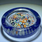 Early Signed Strathearn Glass Art Paperweight Pin Dish with Colorful Closepacked Millefiori on Blue Ground