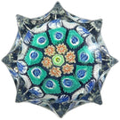 Vintage Strathearn Pressed Star Glass Art Paperweight with Blue Toned Concentric Millefiori