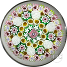 Damon MacNaught 2021 Glass Art Paperweight Complex Concentric Millefiori with Large Pink Rose Center