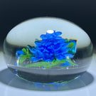 Signed Harold Hacker Flamework Stemmed Blue Dahlia Glass Paperweight