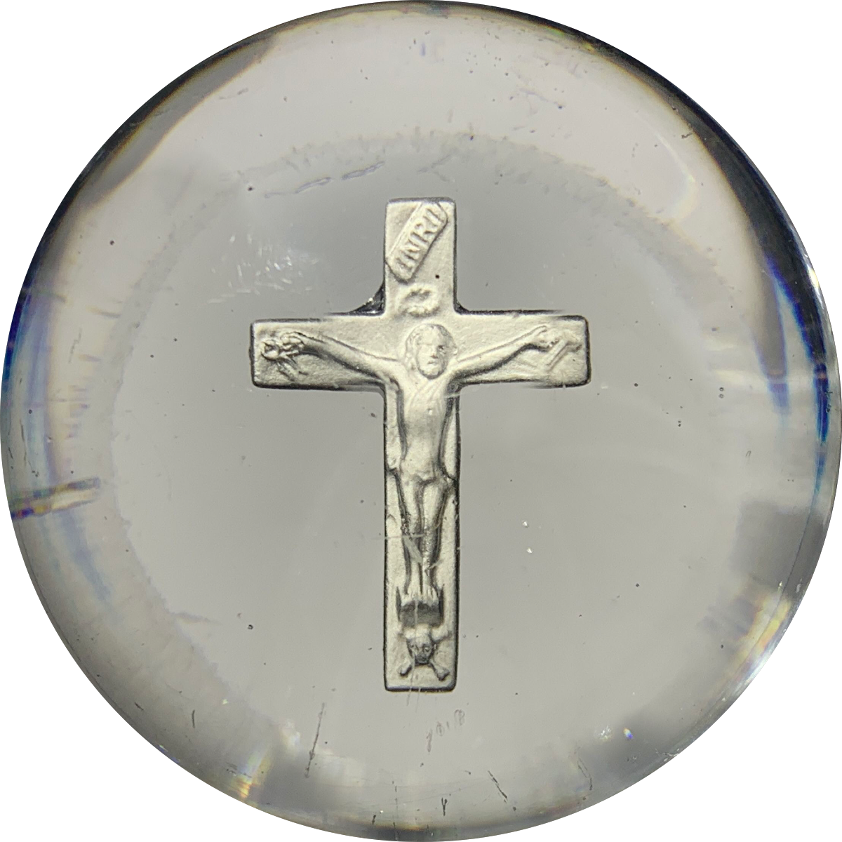 Antique Clichy Glass Art Paperweight Crucifix Sulphide