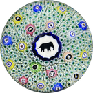 Baccarat 1973 Art Glass Paperweight Gridel Elephant Silhouette Millefiori Carpet Ground Elephant Plus 17 Silhouettes