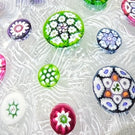 Magnum Peter Holmes 1993 Spaced Complex Millefiori with Clover & Thistle Canes on White Upset Muslin Ground