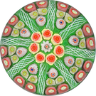 Vintage Strathearn Glass Art Paperweight Colorful Paneled Millefiori with  Filligree on Green Ground