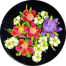 Ken Rosenfeld 2021 Flamework Glass Art Paperweight Flower Bouquet on Dark Navy Blue
