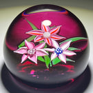 John Deacons J Glass 1979 Flamework Flower Bouquet with Transparent Ruby Res Ground