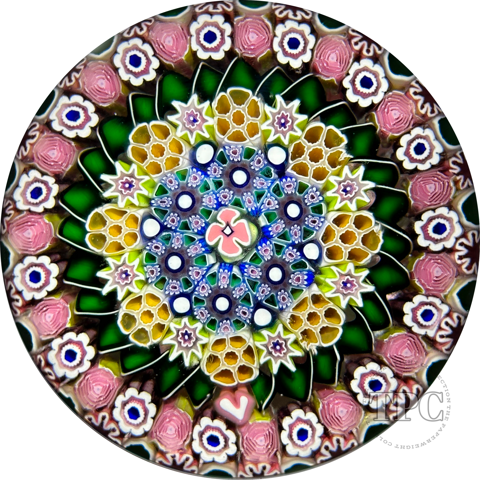 Damon MacNaught 2022 Glass Art Paperweight Complex Concentric Millefiori with Torsade and Staves