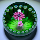 Perthshire Paperweights 1978F Flamework Pink Clematis in Green Stave Basket