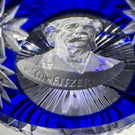 Cristal d’Albret Albert Schweitzer Sulphide Fancy Cut Blue Overlay Glass Paperweight
