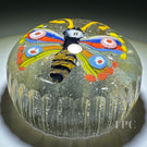 Antique Bohemia/Czechoslovakia Glass Art Paperweight Colorful Flamework Butterfly with Millefiori Spots & Finger faceted Sides