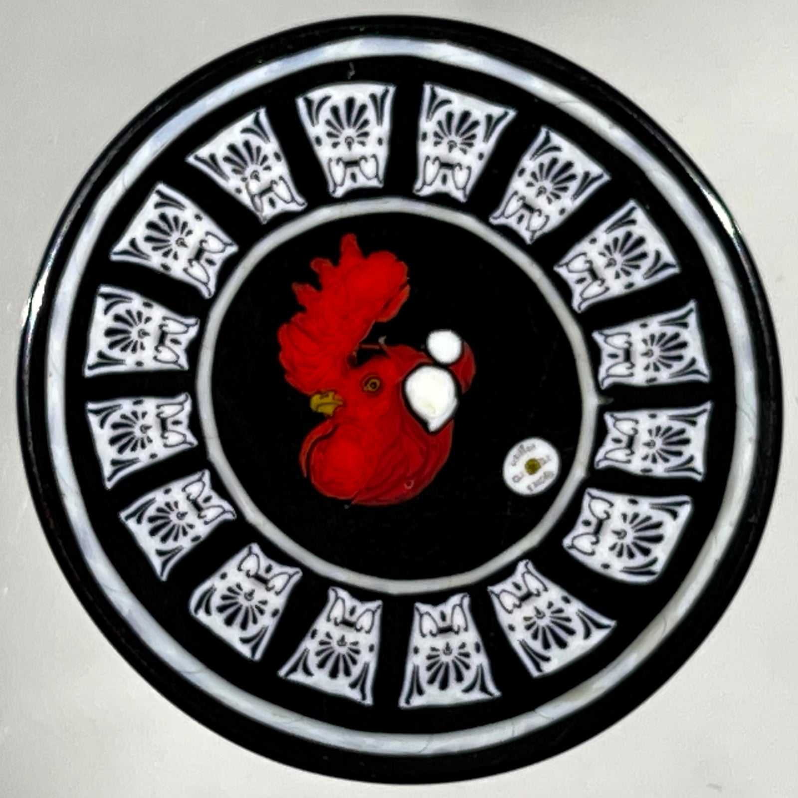 Signed Mathieu Grodet 2020 Glass Art Murrine Cockerel/Rooster with Decorative Border