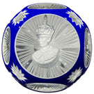 Cristal d’Albret Prince Charles Coronation Sulphide Fancy Cut Blue Double Overlay Glass Paperweight
