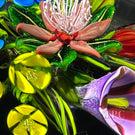 Ken Rosenfeld 2022 Glass Art Paperweight Flamework Flower Bouquet on Transparent Dark Emerald Green Ground