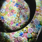 Faceted Vintage Baccarat Closepack Millefiori Glass Art Paperweight with Zodiac Silhouette Canes