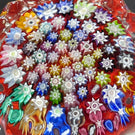 Miniature Peter McDougall Glass Art Paperweight Closepack Millefiori on Red with Fluted Sides