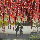 Alison Ruzsa 2021 Weeping Cherries with Orange Butterflies Encapsulated Hand-Painted Enamels
