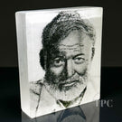 Trevor Beck 2023 Glass Art Paperweight Plaque Detail Monochromatic Frit Portrait of Ernest Hemingway