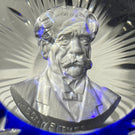 Cristal d’Albret Albert Schweitzer Sulphide Fancy Cut Blue Overlay Glass Paperweight