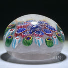 Antique Thuringian Glass Art Paperweight Colorful Concentric Millefiori on Upset White Muslin Lace