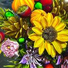 Large Ken Rosenfeld 2023 Glass Art Paperweight Flamework "Autumn Splendor" Flower and Pumpkin Bouquet