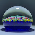 Perthshire PP203 Art Glass Paperweight Patterned Millefiori and Ribbon Twists on Blue Ground