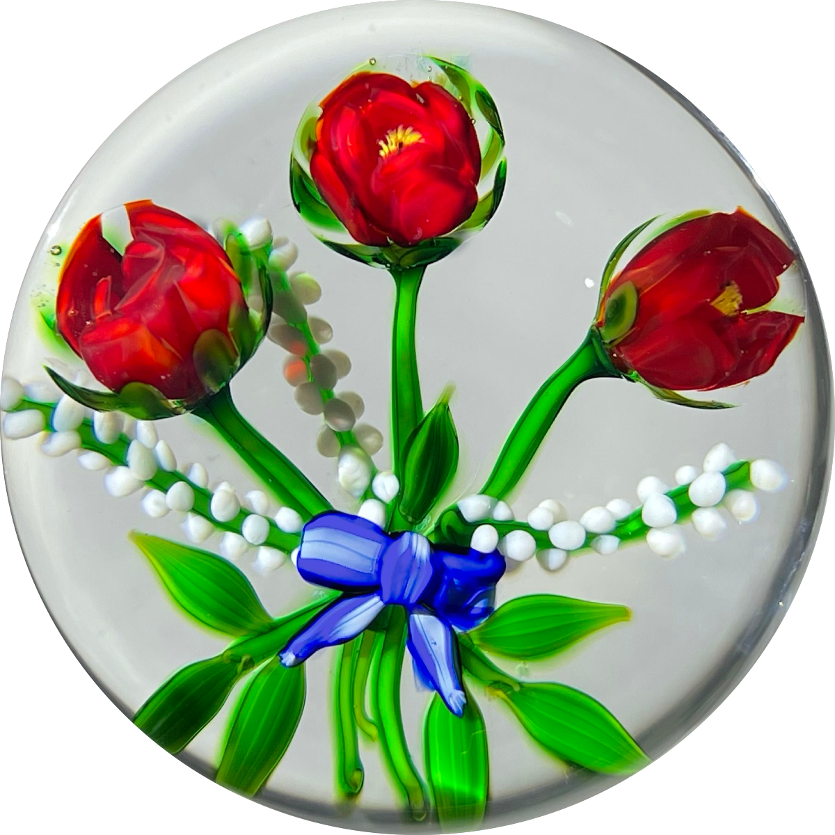 Debbie Tarsitano Flamework Rose Bouquet Tied with Blue Ribbon