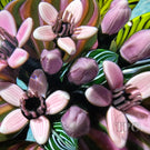 Cathy Richardson 2014 Glass Art Paperweight Flamework Mauve Tropical Flowers from the Brazilian Series 5 of 8