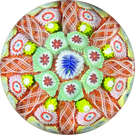 Vintage Strathearn Glass Art Paperweight with Radial Millefiori & Filigree Design on Red
