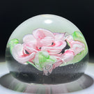 Vintage Murano Glass Art Paperweight Pink Rose in Clear Ground