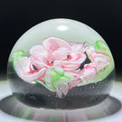 Vintage Murano Glass Art Paperweight Pink Rose in Clear Ground