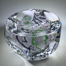 Unknown European Maker Faceted Art Glass Paperweight Encased Latticino Crown