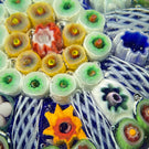 Vintage Vasart Glass Art Paperweight Radial Millefiori with White Filigree Panels on Opaque Blue