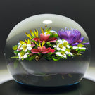 Ken Rosenfeld 2021 Flamework Glass Art Paperweight Flower Bouquet on Dark Navy Blue