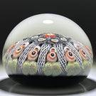 Vintage Strathearn Glass Art Paperweight Colorful Paneled Millefiori and White Filigree on Opaque Black Ground