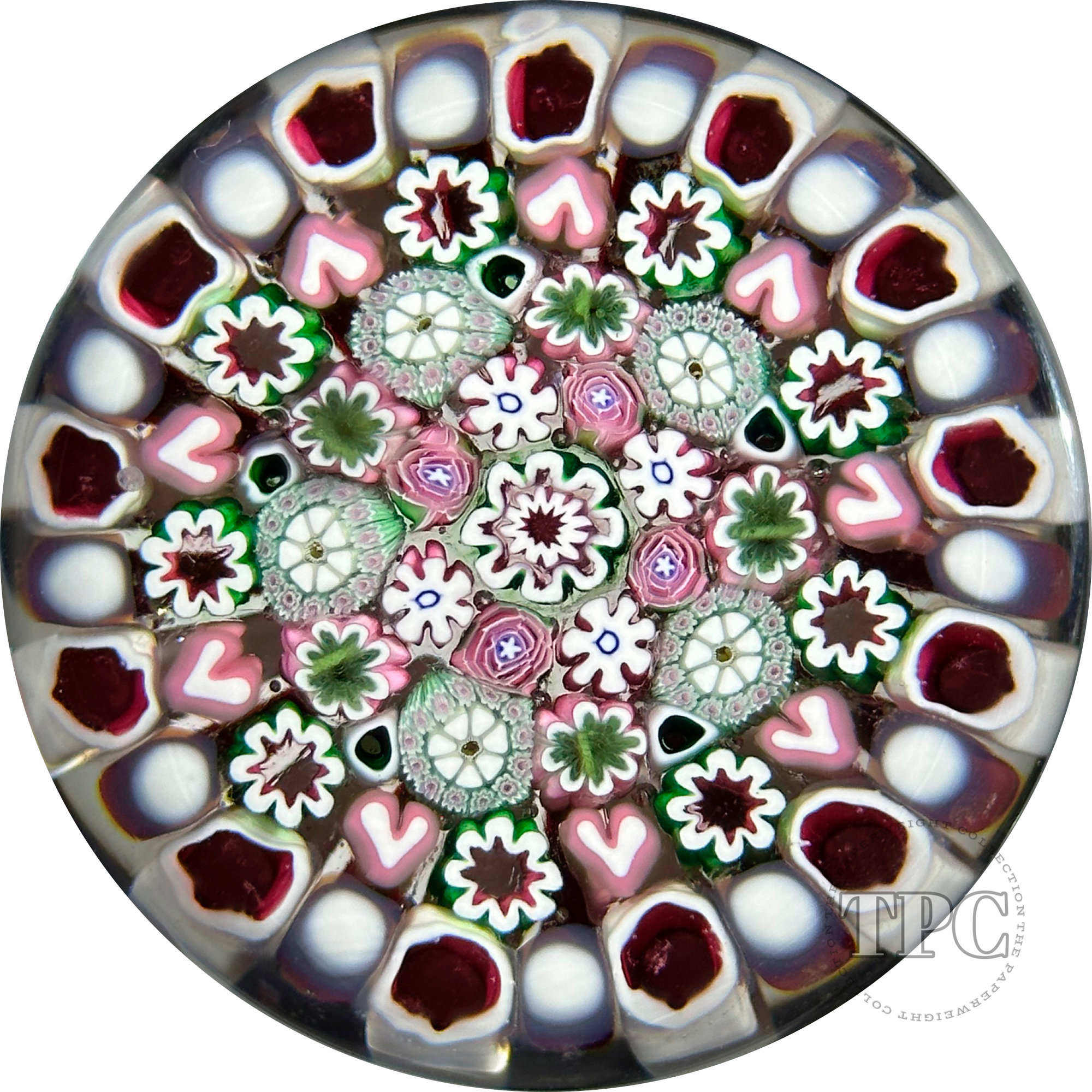 Damon MacNaught 2023 Glass Art Paperweight Complex Concentric Millefiori with Heart Canes in Staves