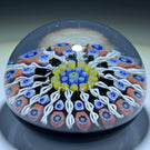 Vintage Strathearn Glass Art Paperweight Paneled Millefiori with Filligree on Black Ground